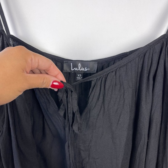Lulus XS Cold Shoulder Batwing Chiffon Draped Top Blouse Black - Picture 3 of 9
